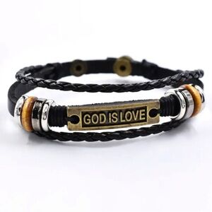 Men's PU leather bracelets, beads men's daily use synthetic leather God is love